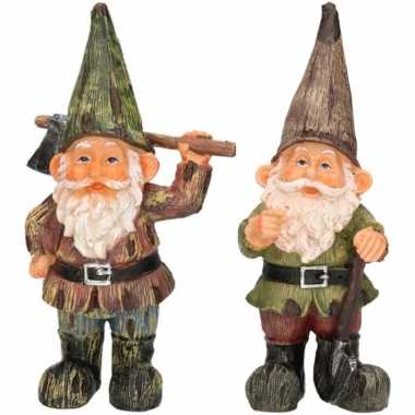 Combi van 2x tuinkabouters van 24 cm met bijl/met schop