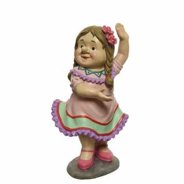Dansende tuinkabouter vrouw tuinbeeld 27 cm van polystone