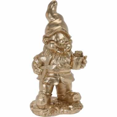 Tuinkabouter goud guido met tuinschaar 33 cm