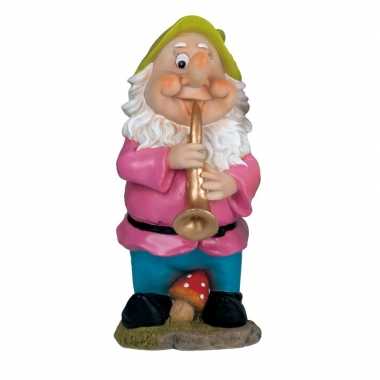 Tuinkabouter piet groene muts met trompet 30 cm