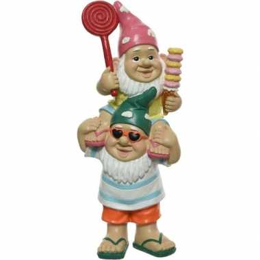 Tuinkabouters beeld leo met wouter op schouders 26 cm