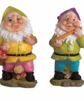 2x tuinkabouters 30 cm groene paarse mutsjes