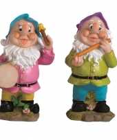 2x tuinkabouters 30 cm muzikanten blauw paars