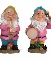 2x tuinkabouters 30 cm muzikanten groen blauw