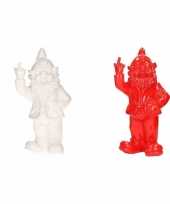 2x tuinkabouters wit rood middelvinger 30 cm