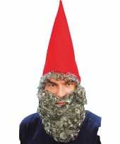 Kabouter muts met baard rood