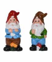 Set van 2x tuinkabouters van 20 cm rode en bruine muts